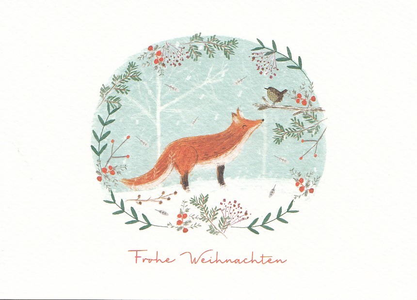 Frohe Weihnachten - Fuchs und Vogel - Weihnachtskarte