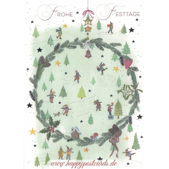 Frohe Festtage - Wreath - Christmas Postcard