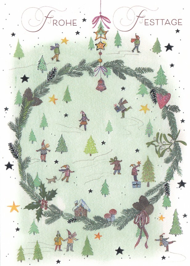 Frohe Festtage - Wreath - Christmas Postcard