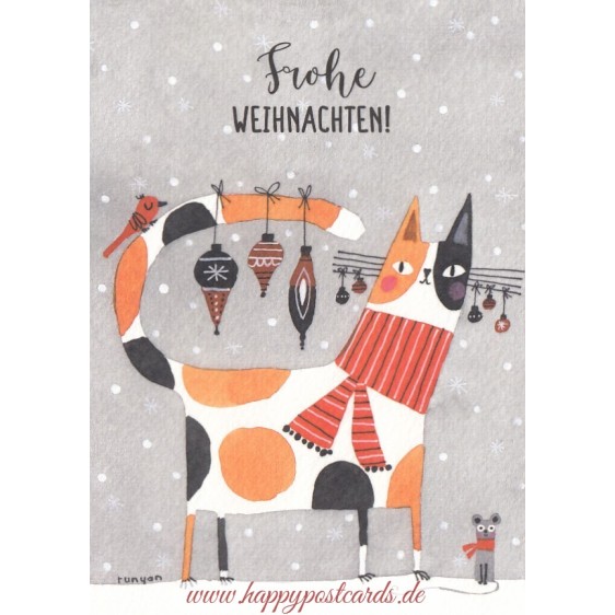 Frohe Weihnachten - Cat with deco - Christmas Postcard