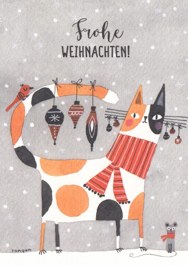 Frohe Weihnachten - Cat with deco - Christmas Postcard
