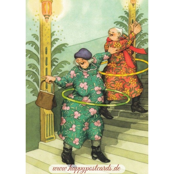 47 - Old Ladies with Hula Hoops - postcard