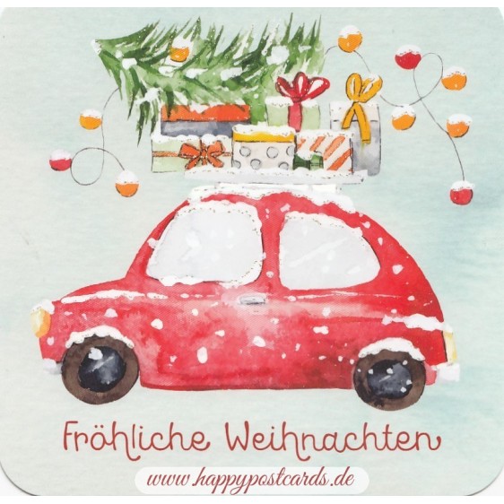 Fröhliche Weihnachten - crammed car - Christmas Postcard