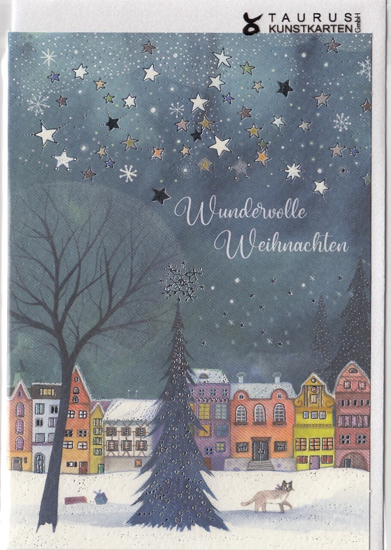 Wundervolle Weihnachten - Häuserfront - Weihnachtsgrußkarte