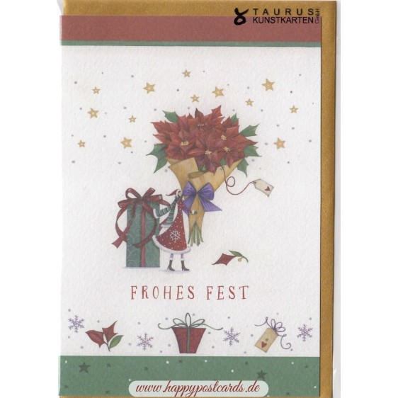 Frohes Fest - woman with bouquet - Christmas card