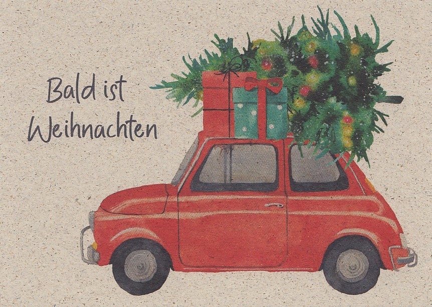 Bald ist Weihnachten - Auto - Graspostkarte