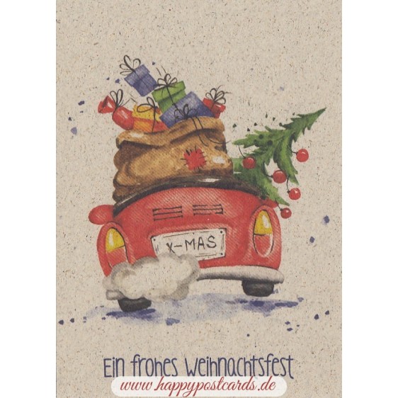 Ein frohes Weihnachtsfest - Car driving away - Grass Postcard