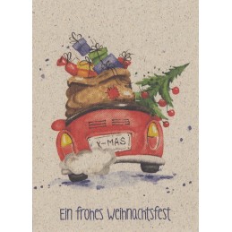 Ein frohes Weihnachtsfest - Auto von hinten - Graspostkarte