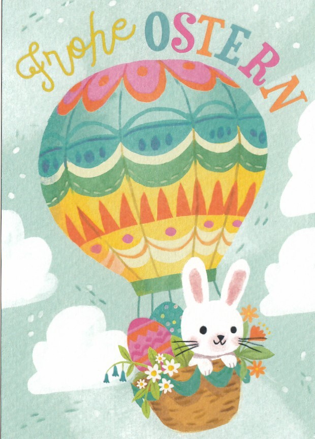 Bunny in Hot-air balloon - Easter Postcard