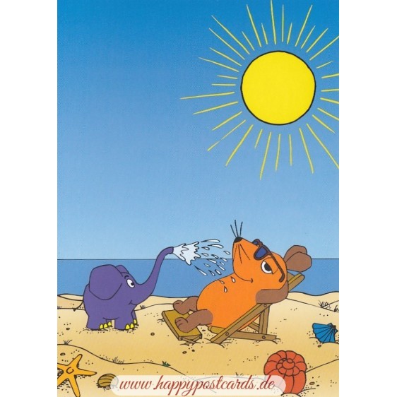 Maus und Elefant am Strand - Maus - Postkarte