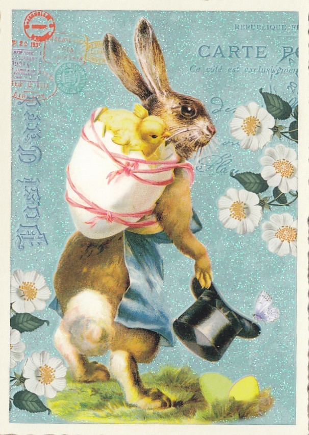 Bunny with hut - Tausendschön - Postcard