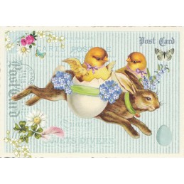 Chicks with a bunny - Tausendschön - Postcard
