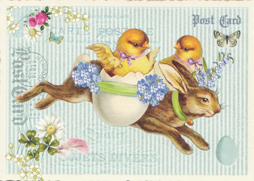 Chicks with a bunny - Tausendschön - Postcard