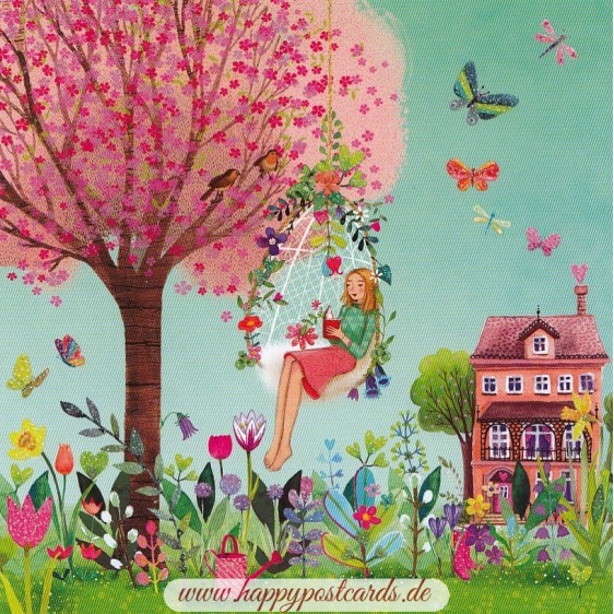 Frau liest im Garten - Mila Marquis Postkarte