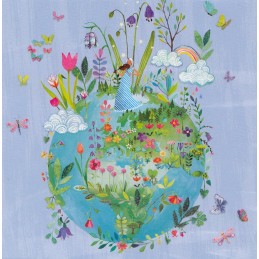 Erdkugel mit Blumen - Mila Marquis Postkarte