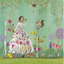 Frau mit Frühlingsblüten - Mila Marquis Postkarte