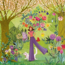 Frau mit Blütenstrauß - Mila Marquis Postkarte