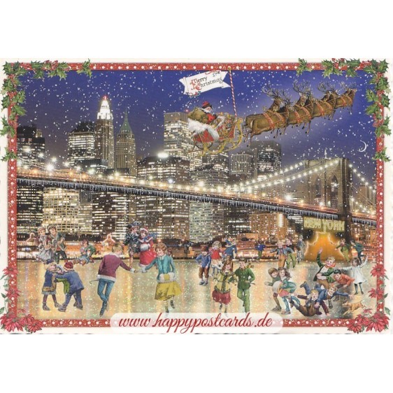 New York _ Brooklyn Bridge - Merry Christmas - Tausendschön - Postcard