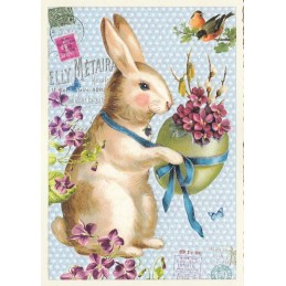 Bunny holds egg with flowers - Tausendschön - Postcard