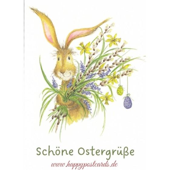 Schöne Ostergrüße - Bunny with Bouquet - Easter Postcard