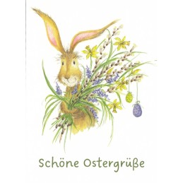 Schöne Ostergrüße - Bunny with Bouquet - Easter Postcard