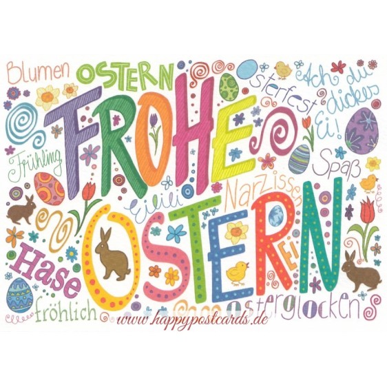 Frohe Ostern - words - Easter Postcard