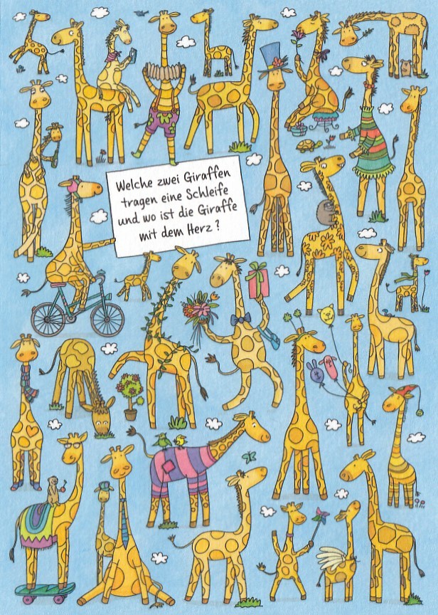 Welche zwei Giraffen tragen eine Schleife? - Charis BartschPostkarte