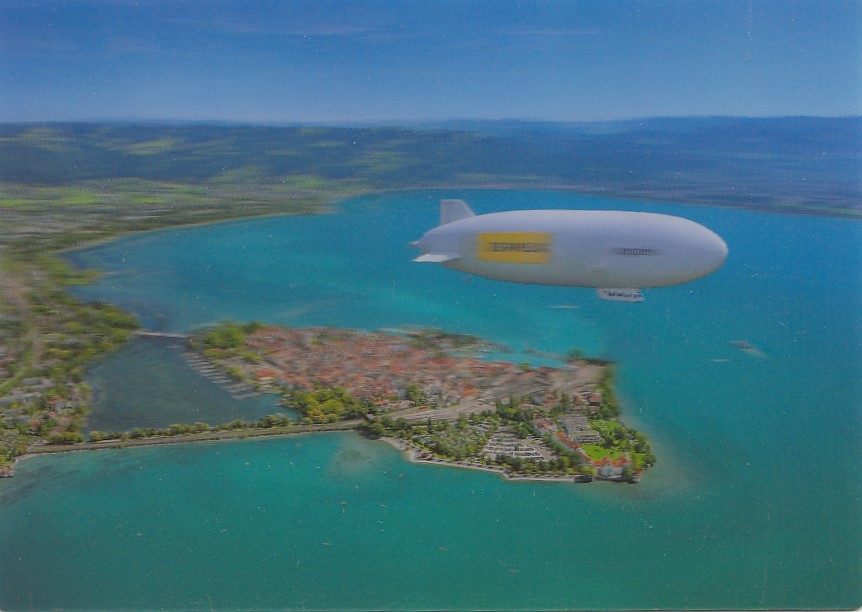 3D Bodensee - Zeppelin über Lindau - 3D Postkarte