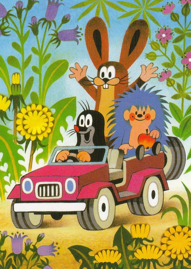 The Little Mole is driving a car - Krtek Postcard