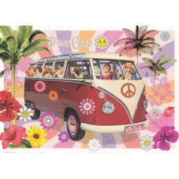 Flower Power - VW-Bus - Tausendschön - Postkarte