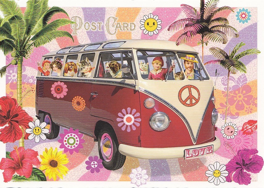Flower Power - VW-Bus - Tausendschön - Postkarte