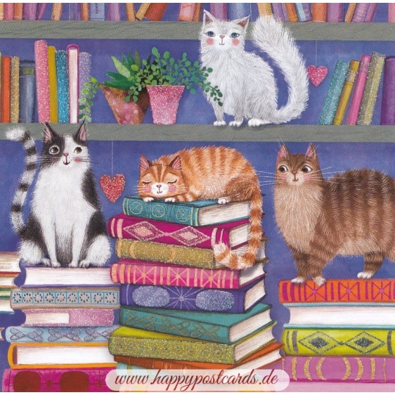 Katzen und Bücher - Mila Marquis Postkarte