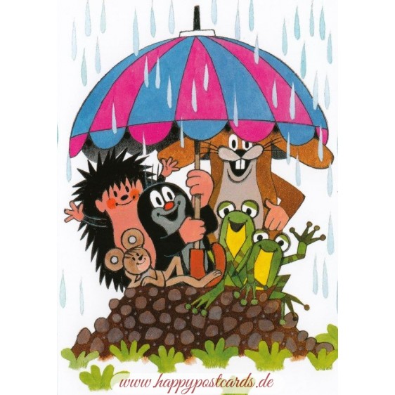 Der Maulwurf - Tiere unterm Regenschirm - Postkarte