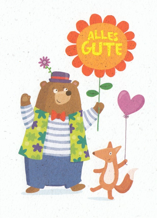 Alles Gute - Bear with flower - Postcard
