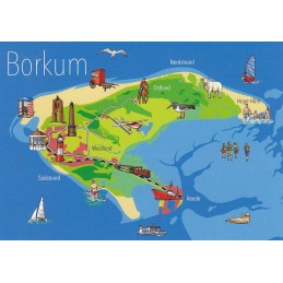 Borkum - Map - Postkarte