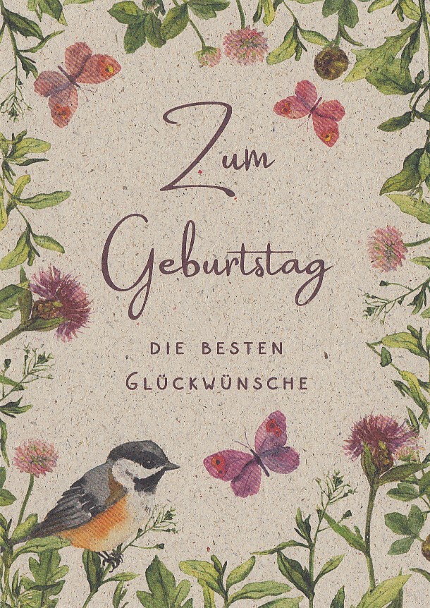 Zum Geburtstag- Flowers and Bird - Grass Postcard