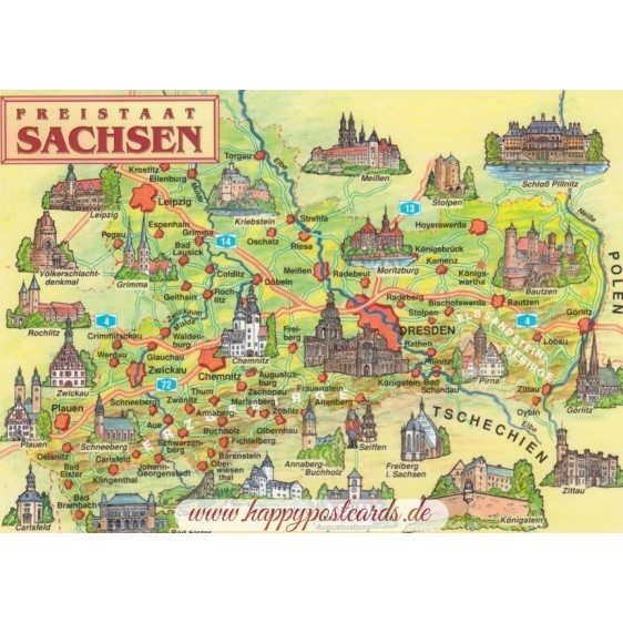 Sachsen - Map - Postkarte