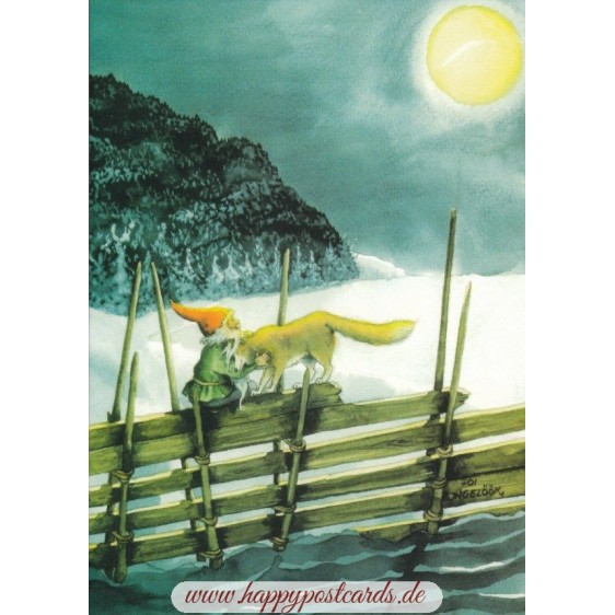 212 - Zwerg mit Wolf  - Postkarte