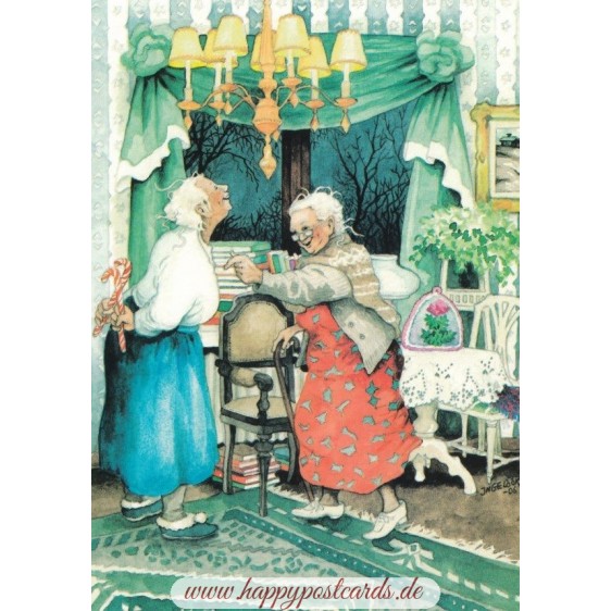 7 - Old Ladies with Candy canes - postcard