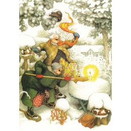 33 - Old Ladies and Candle in Snow - postcard