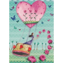 Frau im Herzheißluftballon - Mila Marquis Postkarte