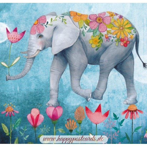 Elefant with Flowers - Mila Marquis Postcard
