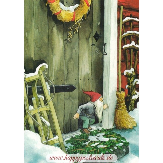 216 - Dwarf in front of the entry door - postcard