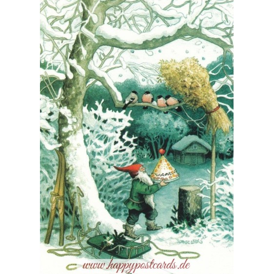 217 - Dwarf and birds - postcard