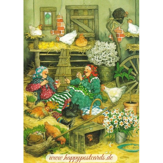 41 - Old Ladies with chickens - Postcard