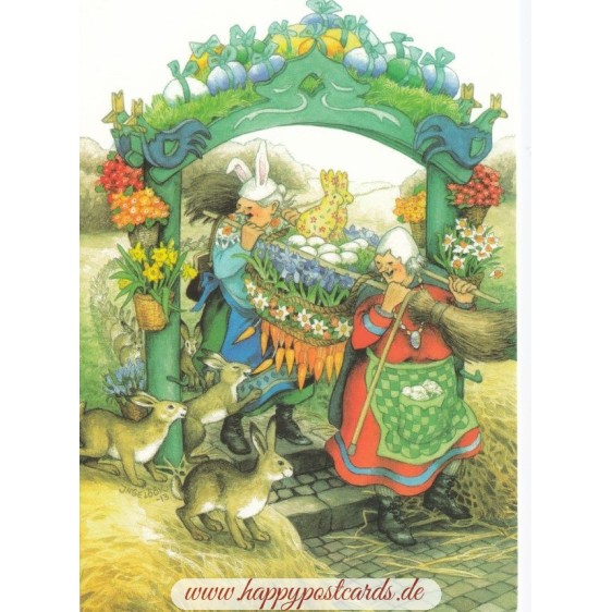 38 - Frauen bei der Osterdekoration - Postkarte