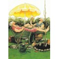 20 - Frauen in Schubkarre und Zuber - Postkarte