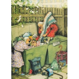 12 - Old Ladies at the Garbage Container - Postcard