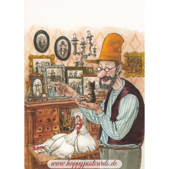 Findus with Family Portraits - Pettersson postcard