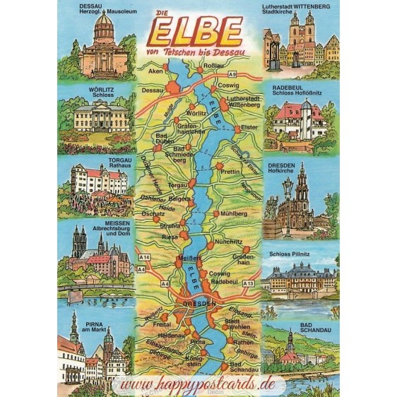 Die Elbe - Map - Postkarte